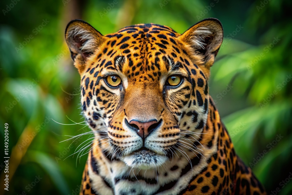 Majestic Jaguar Portrait: Powerful Wild Cat Close-Up with Copy Space Majestic Jaguar Portrait: Powerful Wild Cat Close-Up with Copy Space