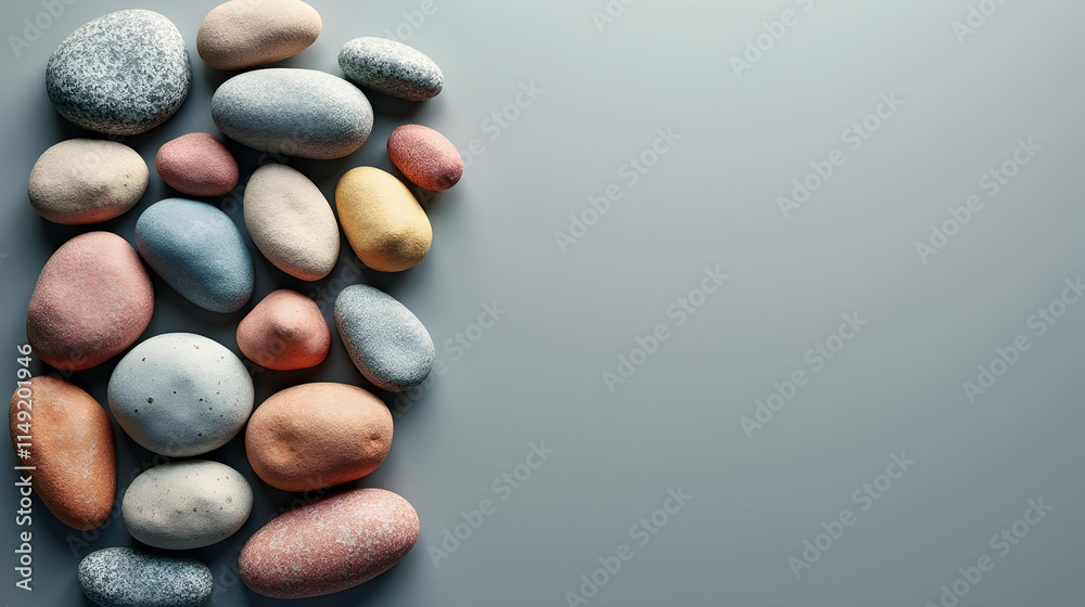 Serene pastel stones arranged on a neutral background. A minimalist composition evoking calm and tranquility. Perfect for meditation or relaxation. Serene pastel stones arranged on a neutral background. A minimalist composition evoking calm and tranquility. Perfect for meditation or relaxation.