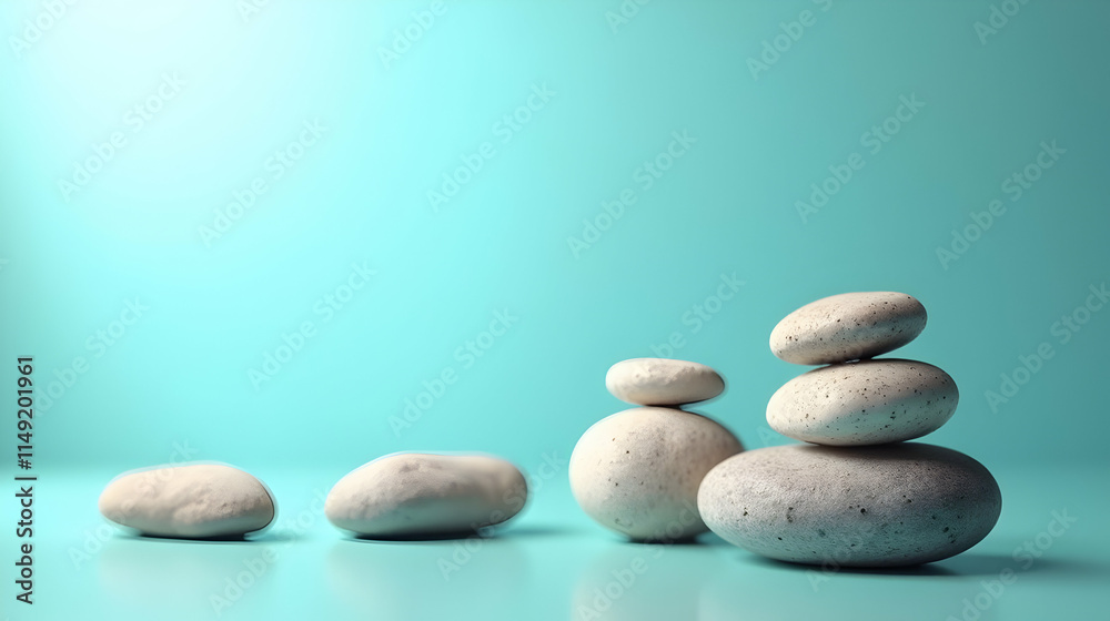 Find your inner peace with this tranquil scene of balanced stones against a serene teal backdrop. Embrace serenity. Find your inner peace with this tranquil scene of balanced stones against a serene teal backdrop. Embrace serenity.