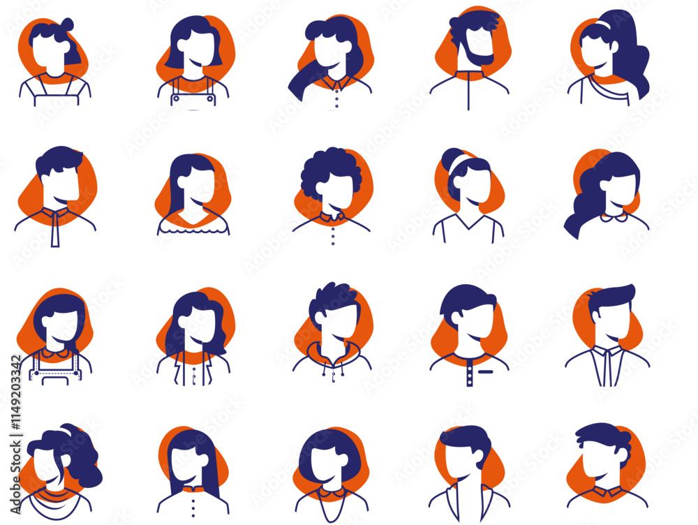 set of avatar cartoon user profile image collection for UI mobile Male and female faces. Men and women portraits. Unknown or anonymous person outline stroke style hand drawn illustrations set of avatar cartoon user profile image collection for UI mobile Male and female faces. Men and women portraits. Unknown or anonymous person outline stroke style hand drawn illustrations