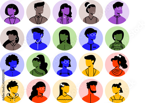 set of avatar cartoon user profile image collection for UI mobile Male and female faces. Men and women portraits. Unknown or anonymous person outline stroke style illustrations vector group of people
