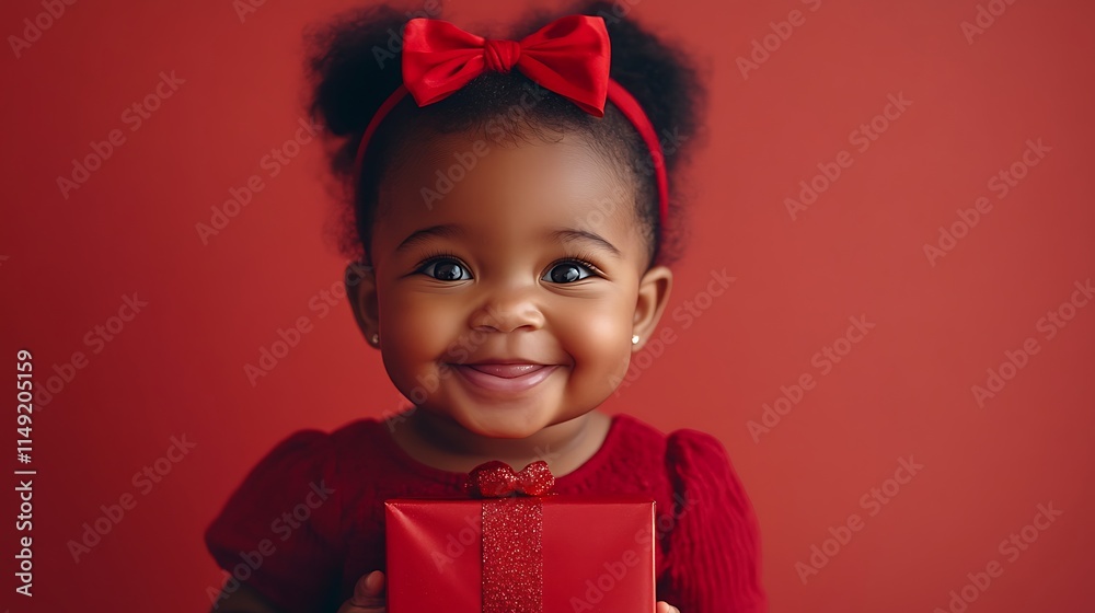 Joyful baby with gift festive setting portrait photography Joyful baby with gift festive setting portrait photography