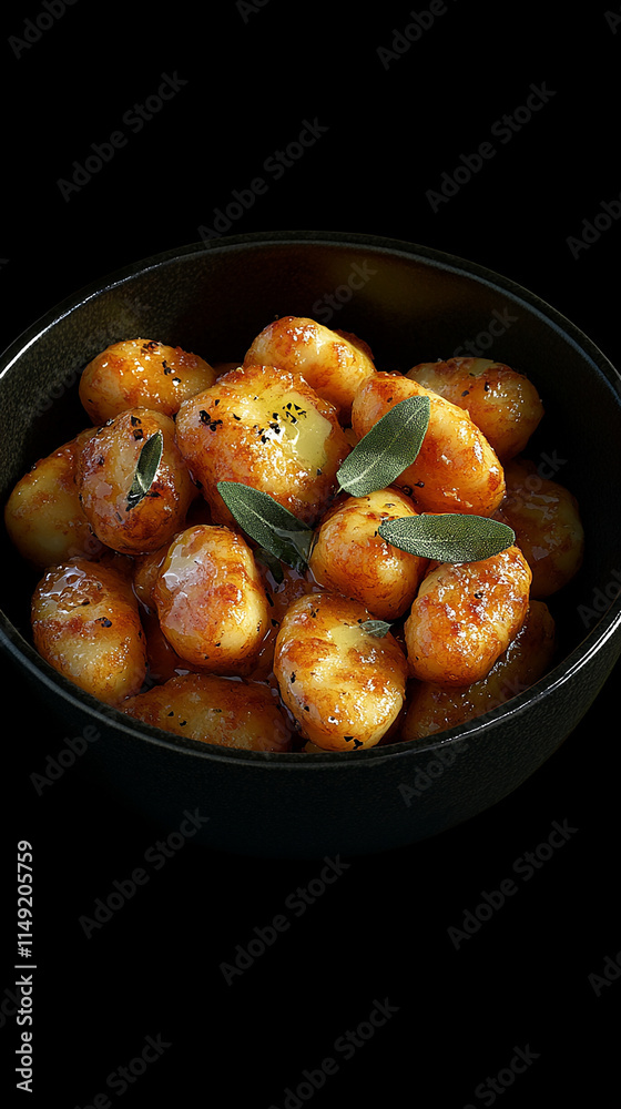 A bowl of golden potato gnocchi tossed with butter A bowl of golden potato gnocchi tossed with butter