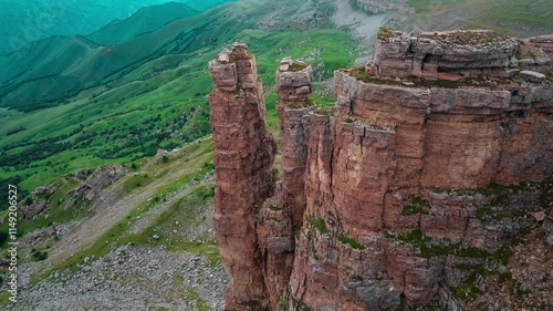 Aerial drone view of Bermamyt plateau at dawn Western Caucasus, Karachay-Cherkess Republic. High quality 4k footage
