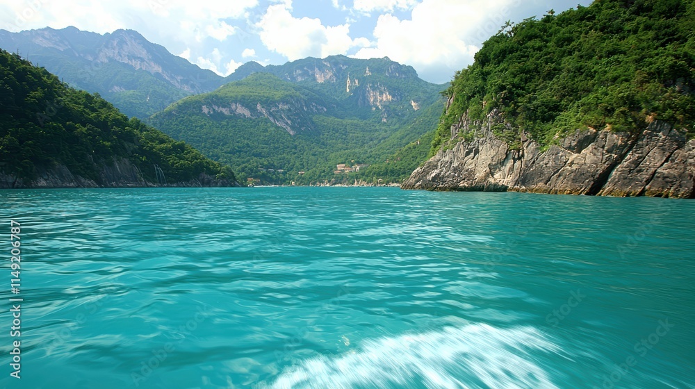 Clear day aerial views of a serene mountain lake for relaxation and adventure