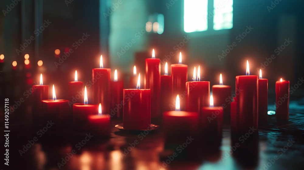 Group of Red Candles on Table Group of Red Candles on Table
