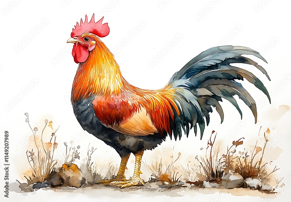 Fototapeta premium Rooster Standing in Grass.