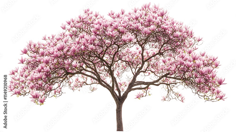 Fototapeta premium magnolia tree with pink flowers isolated on white background
