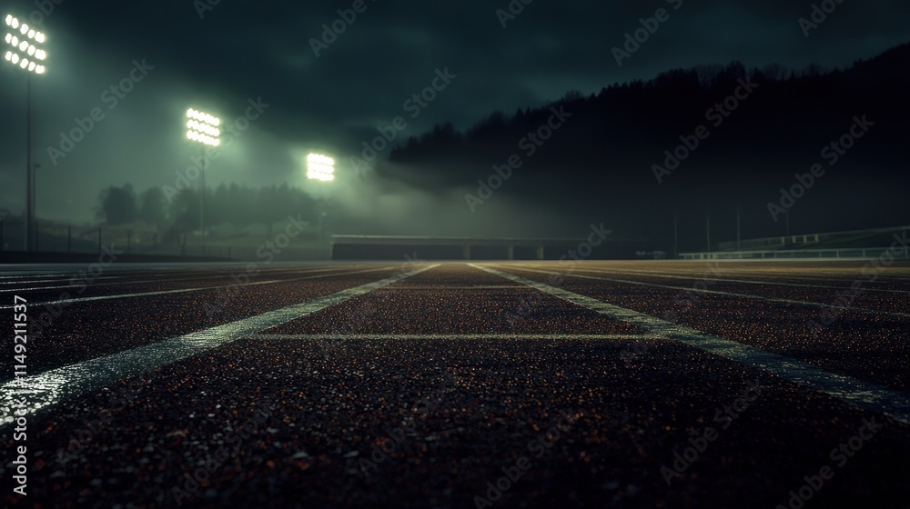 Night Athletics Track: Solitude and Determination Under Floodlights Night Athletics Track: Solitude and Determination Under Floodlights