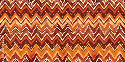 Vibrant zigzag pattern featuring warm earthy tones, ideal for textile design and backgrounds.