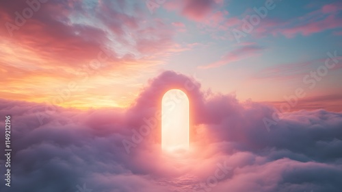 Celestial Gateway Amidst Pink Sunset Clouds