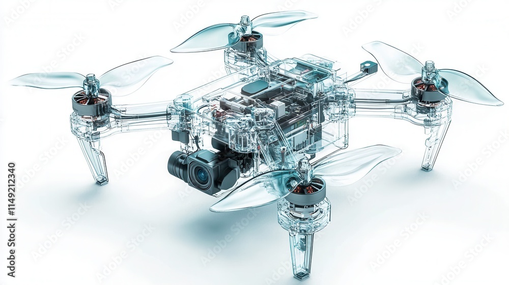 Transparent Drone with Visible Internal Mechanics and Camera - High-Resolution 3D Render Transparent Drone with Visible Internal Mechanics and Camera - High-Resolution 3D Render