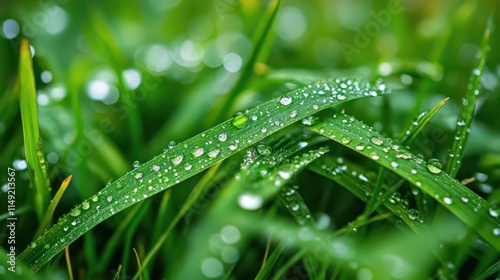 On the slender blades of grass, dewdrops glisten. These minuscule droplets, like delicate jewels, are a transient beauty of nature. They capture the essence of early morning freshness and the ephemera photo