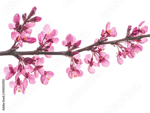 redbud tree with pink flowers isolated on white background