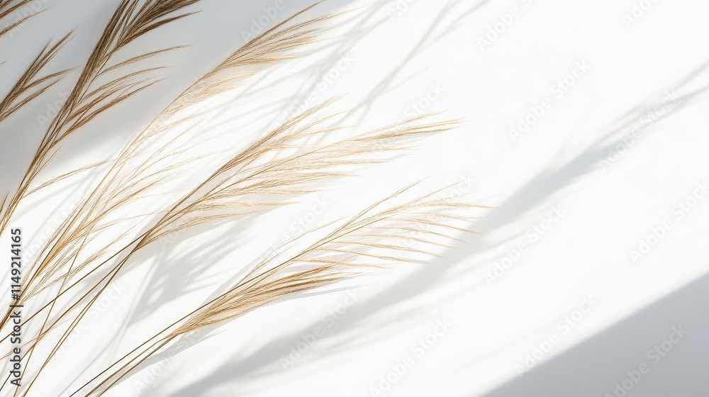 Dried Pampas Grass with Shadow Overlay on White Background - Minimalist Botanical Photography Dried Pampas Grass with Shadow Overlay on White Background - Minimalist Botanical Photography
