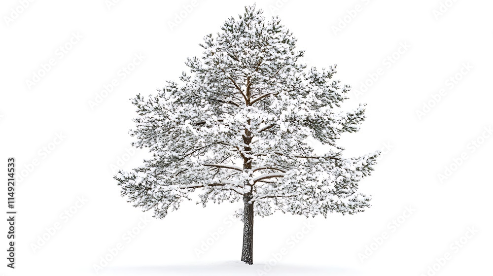 Obraz premium pine tree with snow-covered branches isolated on white background