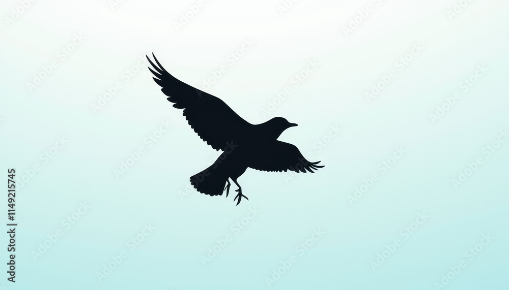 Bird silhouette flying gracefully on soft gradient background in minimalist and elegant style Bird silhouette flying gracefully on soft gradient background in minimalist and elegant style