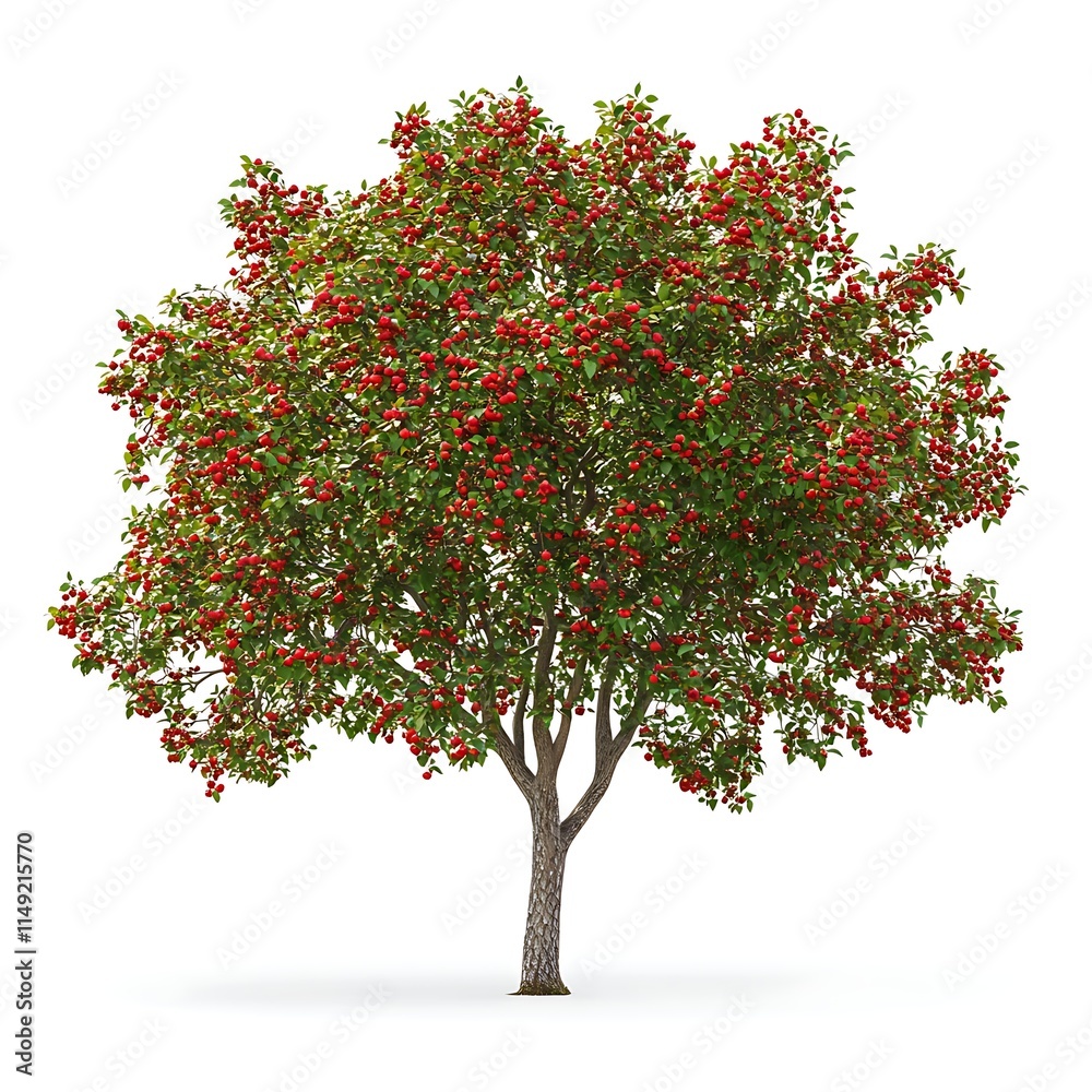 hawthorn tree with red berries isolated on white background hawthorn tree with red berries isolated on white background