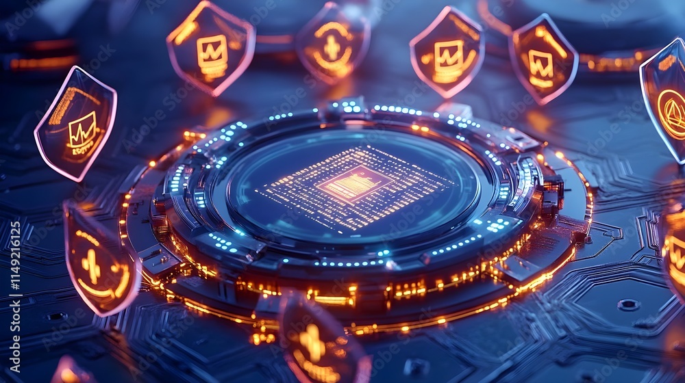 Fototapeta premium cyber security shield data protection - cybersecurity & data privac.