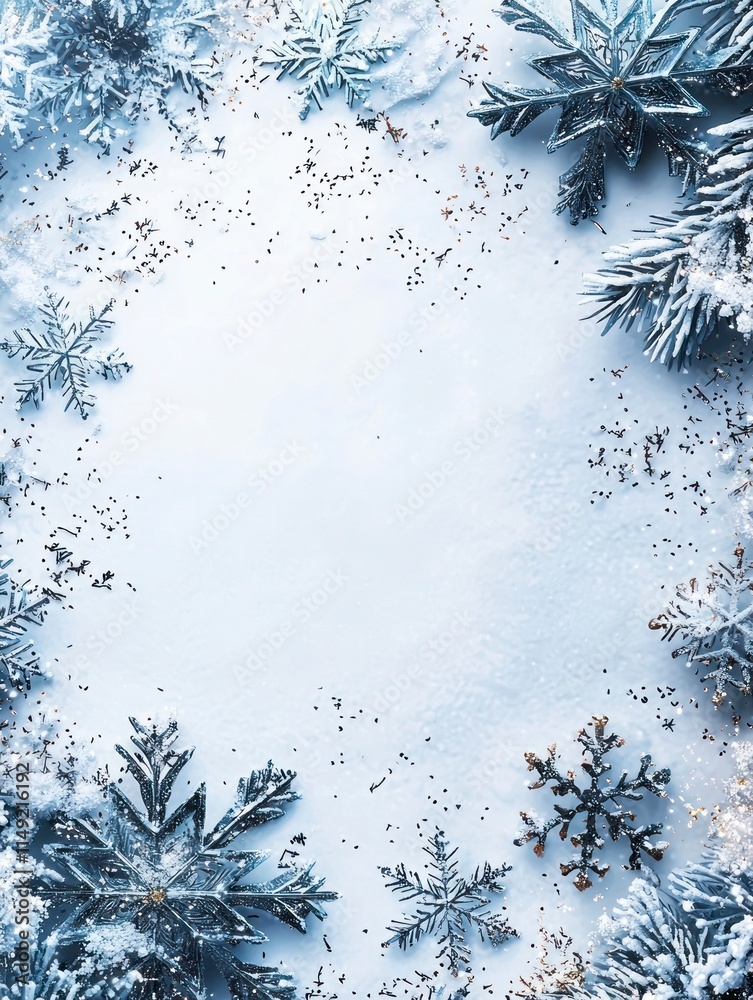 Dreamlike Winter Wonderland Frame with Snowflakes, Glitter, and Holiday Decor Perfect for Christmas Celebrations and Festive Crafts Dreamlike Winter Wonderland Frame with Snowflakes, Glitter, and Holiday Decor Perfect for Christmas Celebrations and Festive Crafts