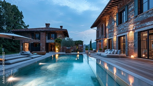 Wallpaper Mural Illuminated Luxury Villa with Infinity Pool at Dusk Torontodigital.ca