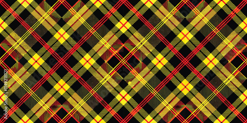Vibrant plaid pattern featuring bold black, yellow, and red colors, perfect for textile design.