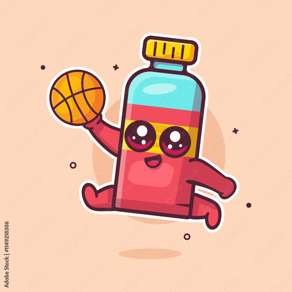 happy juice bottle drink character mascot playing basketball isolated cartoon happy juice bottle drink character mascot playing basketball isolated cartoon
