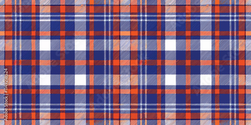 Vibrant blue and orange plaid pattern with a classic check design, perfect for fashion and textile applications.