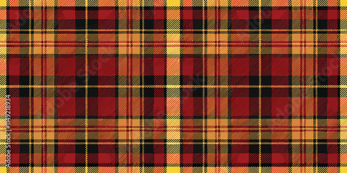 Bold red, black, and yellow plaid pattern, evoking a classic and cozy vibe.