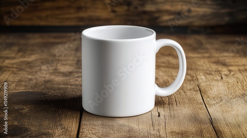 Blank White Coffee Mug on Rustic Wooden Table - Mockup for Branding and Design