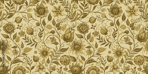 Elegant floral pattern featuring intricate designs in warm earthy tones.