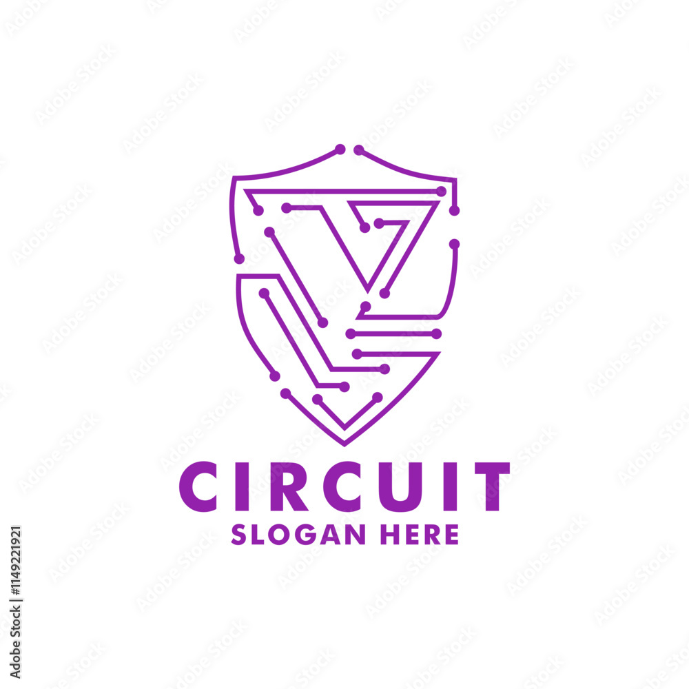 Circuit Shield logo design. Digital circuit futuristic logo design vector template Circuit Shield logo design. Digital circuit futuristic logo design vector template
