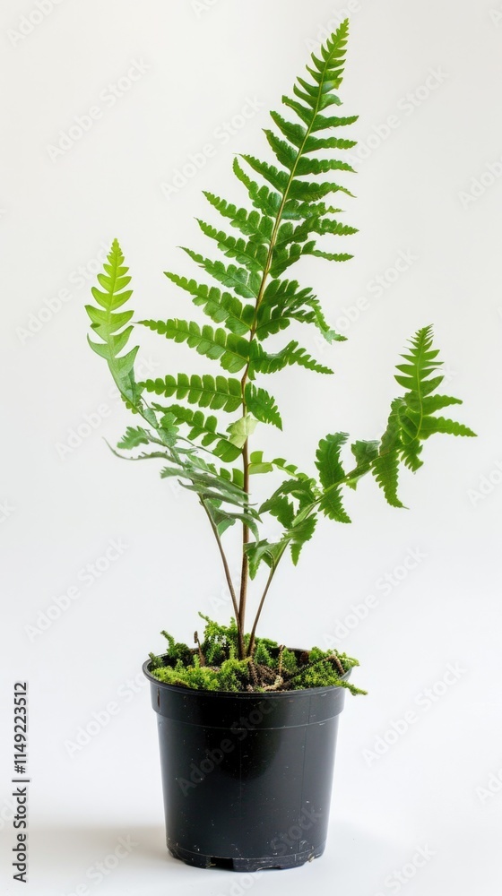 leaf stalk western polypody fern in black pot
