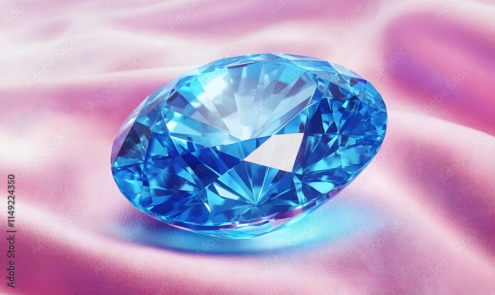 Sparkling blue gem resting on soft pink fabric. Sparkling blue gem resting on soft pink fabric.