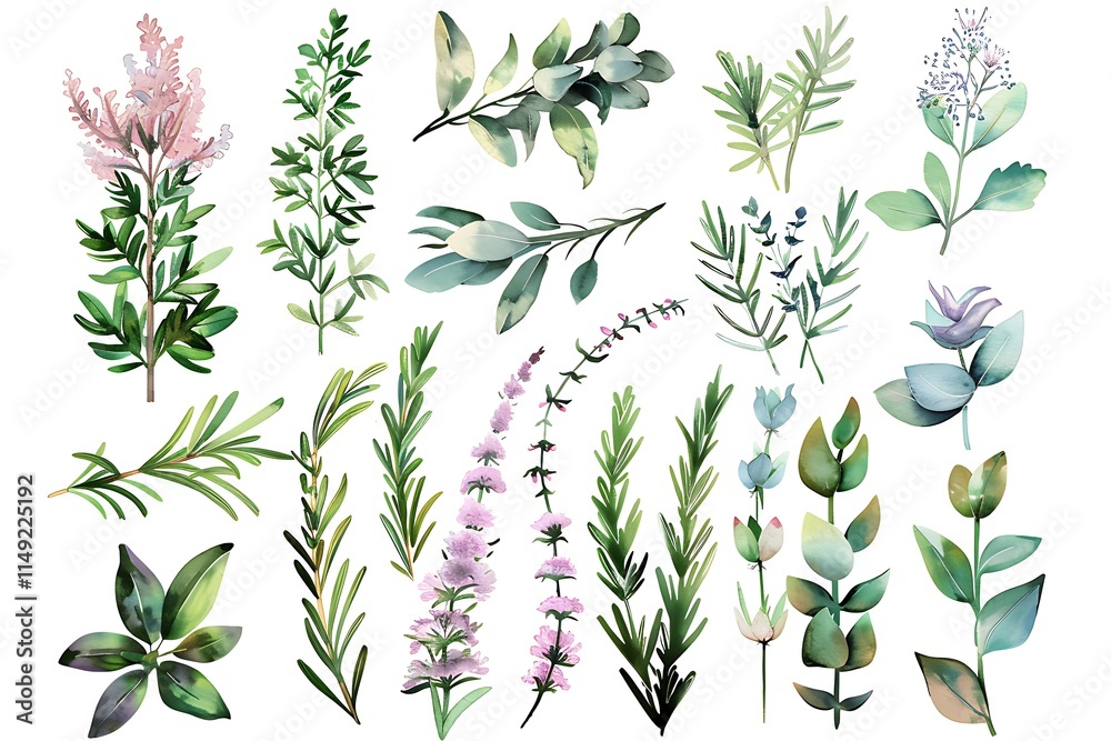 Fototapeta premium Rosemary isolated on white background. Top view. Flat lay.