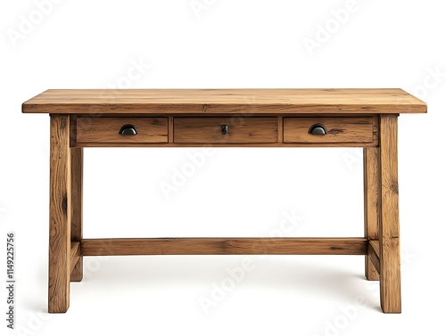 wooden console table with storage drawers isolated on white background photo