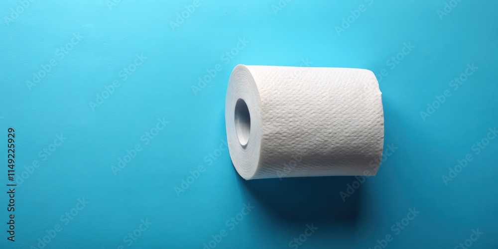Obraz premium Toilet paper roll on blue background