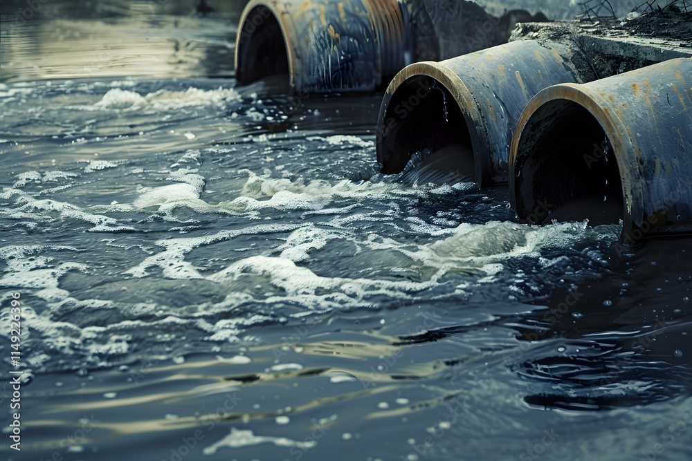 Industrial waste pipes draining chemicals Industrial waste pipes draining chemicals