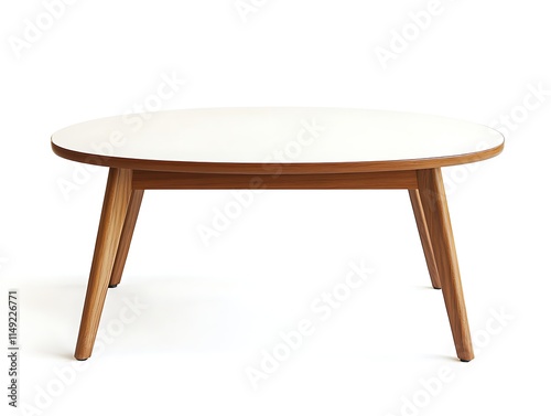 oval coffee table with wooden legs isolated on white background photo