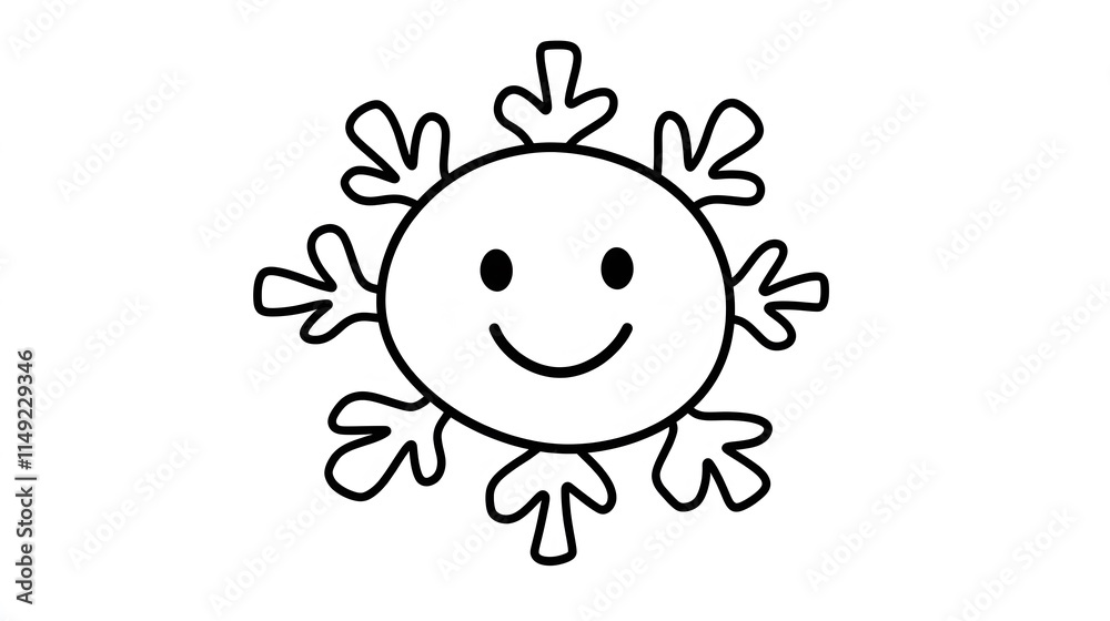 Obraz premium Cute line drawing of a smiling snowflake