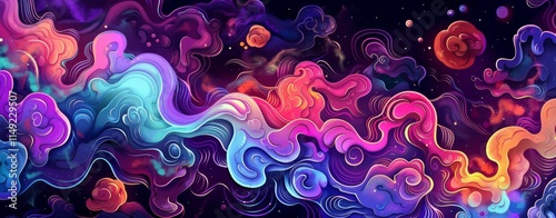 Comics illustration, retro and 90s style, pop art pattern, abstract crazy and psychedelic background,