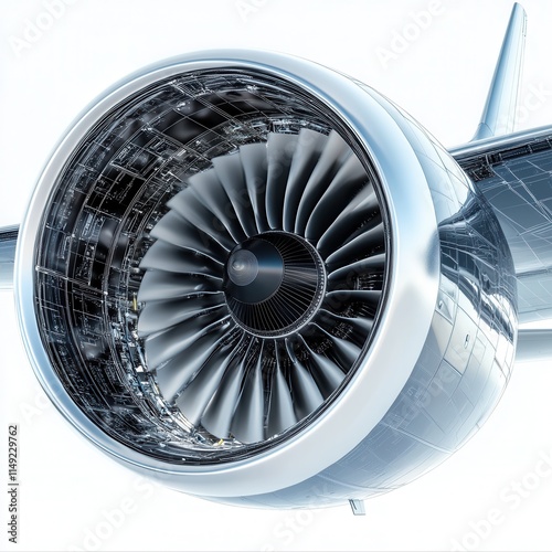 Close-up of a Modern Airplane Jet Engine High-Detail 3D Render of Turbine Blades, Engine Components, and Aircraft Technology