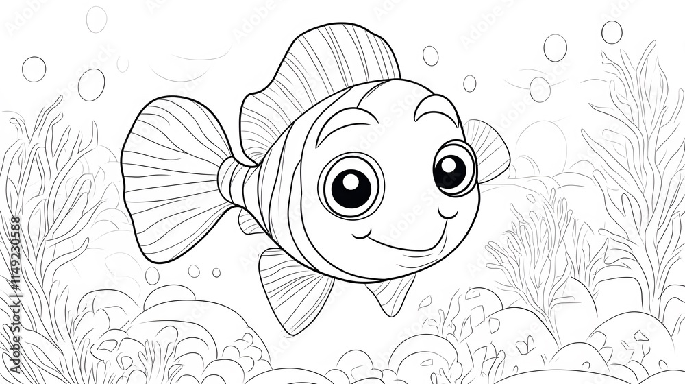 Fototapeta premium Simple line drawing of a fish with a smiling face