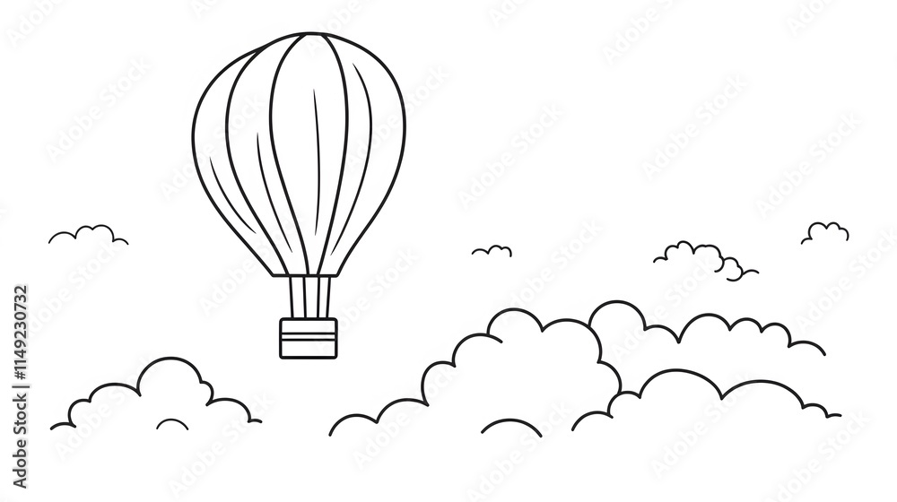 Obraz premium Cute line drawing of a balloon flying in the sky