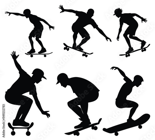 silhouette skateboarder vector illustration, skateboard black design collection