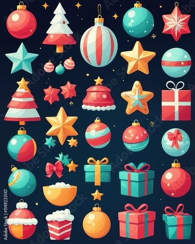 set of christmas elements