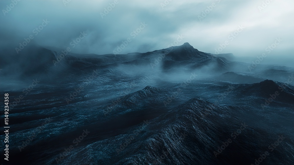 Dark Moody Mountain Landscape: Fog, Mist, and Dramatic Sky Dark Moody Mountain Landscape: Fog, Mist, and Dramatic Sky