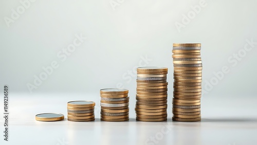 Coins stacked in the shape of a graph representing financial growth, investment, and increasing profits. Ideal for finance, economics, and business-related projects and presentations. photo