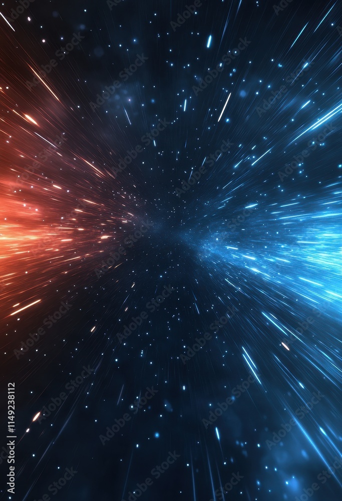 Fototapeta premium Abstract Space Tunnel, Dynamic Light Trails in Blue and Orange