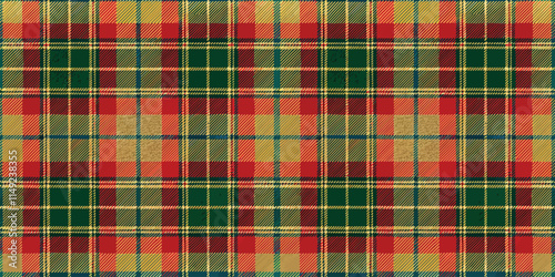 Colorful plaid pattern featuring red, green, and yellow hues, perfect for textiles or festive designs.